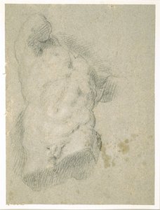 男性躯干图画（蓝纸炭笔） 作者 哈科波·巴萨诺（Jacopo Bassano）