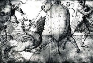战斗龙的勇士，c.1450（牛皮纸上的墨水） 作者 雅各布·贝里尼（Jacopo Bellini）