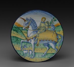 盘子：男子骑着独角兽，约1510年。 作者 雅各布·卡法乔洛