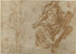 圣塞西莉亚和一个坐着的女性形象，拿着一本书 作者 Jacopo Ianguidi Bertoia