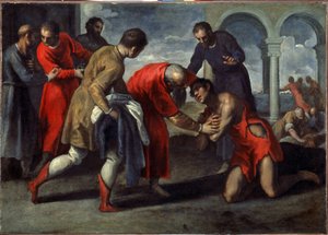 浪子归来。 雅各布·帕尔马·乔瓦内 (Jacopo Palma il Giovane the Younger，1544-1628 年) 的绘画，1600 年以后。布面油画。 意大利艺术，矫饰主义风格。 威尼斯学院美术馆 作者 雅各布·伊尔·乔瓦内·帕尔马