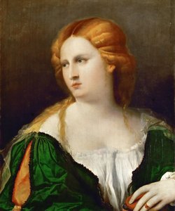 一件绿色的连衣裙，一个盒子在她手中的年轻女子，约1514年