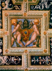 Putti 和教皇利昂十世 (1475-1521) 的纹章。 雅格布 (Iacopo) Carrucci dit il Pontormo (Pontormo) 的壁画 (1494-1557) 作者 雅各布·蓬托尔莫
