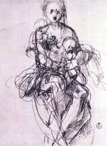 圣母与儿童研究（粉笔画） 作者 雅各布·蓬托尔莫