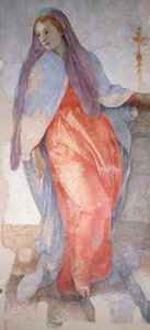 贾科莫·卡鲁奇（Giacomo Carucci，1494-1557）的《天使报喜》，壁画，细节，卡波尼教堂，佛罗伦萨圣费利西塔教堂