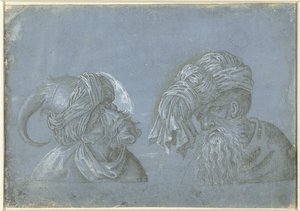 两个戴头饰的男子头像
头戴奇异头饰的男子头像（系列标题） 作者 Jacopo Ripanda（归因于）