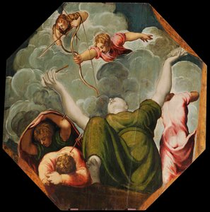 阿波罗（Apollo）和戴安娜（Diana）通过杀死她的孩子来惩罚尼奥布，约1541年。 作者 雅各布·罗布斯提·丁托列托
