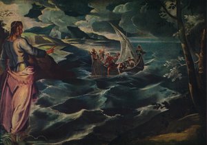 基督在加利利海，约c1575-1580年。 作者 雅各布·罗布斯提·丁托列托
