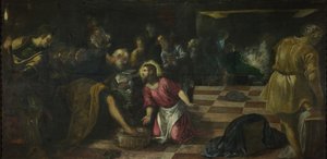 基督洗门徒的脚，约。 1575 作者 雅各布·罗布斯提·丁托列托