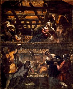 Scuola di San Rocco大厅（墙壁）的绘画：牧羊人的崇拜 作者 雅各布·罗布斯提·丁托列托
