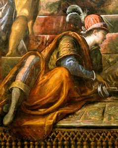 总督Niccolo da Ponte接受威尼斯的橄榄枝，由Jacopo Robusti（即丁托列托）创作（1518-1594年），细节，Sala del Maggior Consiglio（大议会厅），威尼斯公爵宫。 作者 雅各布·罗布斯提·丁托列托
