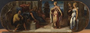 以斯帖和亚哈茹鲁斯或所罗门与示巴女王，1545年 作者 Jacopo Robusti Tintoretto