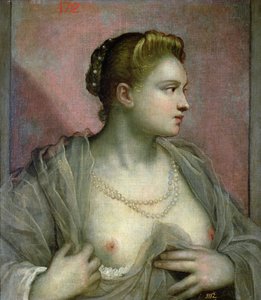 显露她的乳房的妇女的画象，c.1570