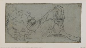 斜倚男性图，1560-9（粉笔在纸上） 作者 雅各布·罗布斯提·丁托列托