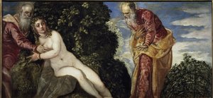 Suzanne and the Elders - 布面油画，约 1555 年 作者 雅各布·罗布斯提·丁托列托
