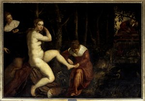 Suzanne in the Bath 绘画 by Jacopo Robusti dit Le Tintoret (Il Tintoretto) (1518-1594) 16 世纪太阳。 1,67x2,38 m 巴黎，卢浮宫 作者 雅各布·罗布斯提·丁托列托