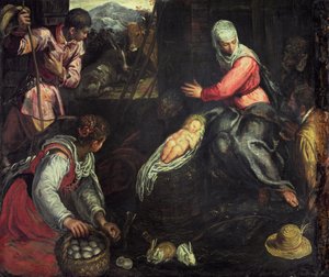 牧羊人的崇拜，1578年 作者 雅各布·罗布斯提·丁托列托