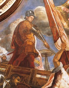 威尼斯人在加利波利与阿拉贡人作战，由Jacopo Robusti（又称Tintoretto）创作（1518-1594年），细节，Sala del Maggior Consiglio（大议会厅），威尼斯公爵宫。 作者 雅各布·罗布斯提·丁托列托