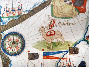 骆驼的阿拉伯商人，从欧洲文艺复兴时期的地图，Jacopo Russo（后）1528年的细节