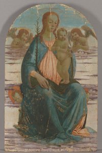 圣母子与天使坐在云朵上 作者 Jacopo del Sellaio
