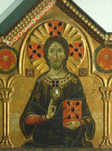 救世主，细节来自救世主与圣母和三个圣徒，由Meliore Toscano或Meliore di Jacopo（约1255-1285）创作，蛋彩和金在面板上，85x210厘米