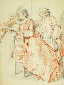 音乐晚会：长笛演奏家和两位女士拿着一本歌集，身后的绅士， 作者 雅克·安德烈·波蒂尔