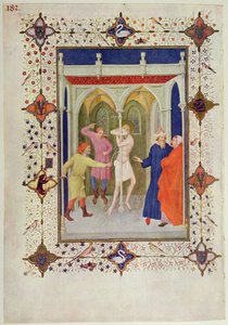 MS 11060-11061十字架的时间：来自&39;Tres Riches Heures du Duc de Berry&39;的Tierce，基督的鞭挞 作者 雅克·德·赫斯丁