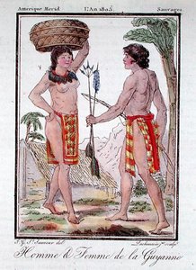 法属圭亚那的印第安人，摘自 "Encyclopedie des Voyages"，由Lachausee the Younger刻制。 作者 雅克（后）格拉塞德圣索沃尔