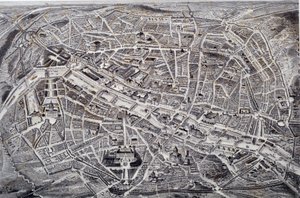 巴黎地图浮雕和鸟的飞行及其周围环境和防御工事。 Jacques Alphonse Testard (1810-?) 19 世纪巴黎卡纳瓦莱博物馆的凹版印刷 作者 雅克·阿方斯（雅克·德斯塔德）