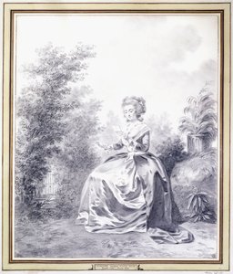 伊丽莎白·路易丝·维吉·勒布朗（Elisabeth Louise Vigee-Lebrun）读坐在花园里的一封信的肖像（黑色粉笔） 作者 雅克·安托万·玛丽·勒莫恩