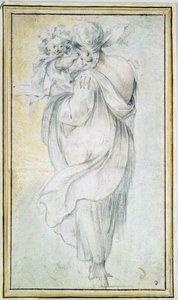 Gitane avec un enfant - Oeuvre de Jacques Bellange (vers 1575-1616), sanguine et craies noire et blanche sur papier (30x16,5 cm), debut 17eme siecle - Gypsy with a Child, Sanguine, black and white chalk on paper by J. Bellange, Early 17th century - State H 作者 雅克·贝兰芝