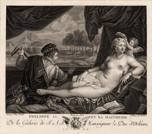 腓力二世和提香后的情妇c。 1780 作者 雅克·布伊拉德