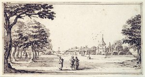 Bainville-sur-Madon的一条街道，有Callot的房子（纸上钢笔和棕色墨水）。 作者 雅克·卡洛