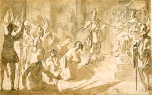 海军上将Inghirami将土耳其囚犯介绍给托斯卡纳国王费迪南德一世，1615年（笔和墨水在纸上用粉笔洗） 作者 雅克·卡洛