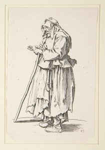 接受施舍的女乞丐，选自《乞丐》（La mendiante venant de recevoir la charite）。 作者 雅克·卡洛