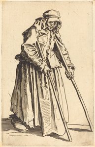 拄着拐杖的女乞丐，约1622年。 作者 雅克·卡洛