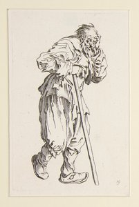 用棍子支撑的乞丐，选自《乞丐》（Le gueux appuye sur un baton）。 作者 雅克·卡洛