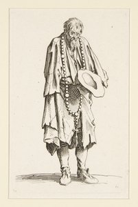 手持念珠的乞丐，选自《乞丐》（Le mendiant au rosaire）。 作者 雅克·卡洛
