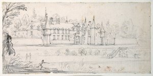 Chateau de Chantelou，位于 Orge 山谷，位于 Linas 和 Chestres 之间（纸上黑色粉笔） 作者 雅克·卡洛