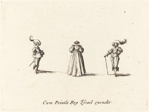 从后面看到的女士，和两位绅士，可能是1634年。 作者 雅克·卡洛