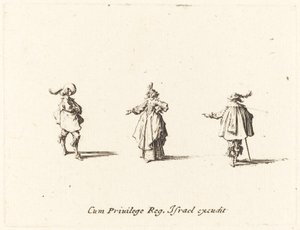 伸出手臂的女士和两位绅士，可能是1634年。 作者 雅克·卡洛