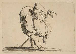 Le Bossu a La Canne带有拐杖的驼背，来自Varie Figure Gobbi，套件为...，1616-22。 作者 雅克·卡洛