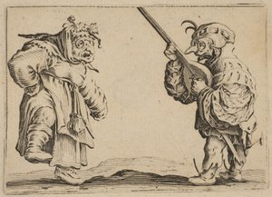 Les Danseurs au Luth 《带着琵琶的舞者》，来自Les Caprices系列B，Nancy Set，1617-20。 作者 雅克·卡洛