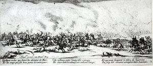 战争，来自“战争的苦难和不幸”的板块3，由以色列亨丽特（1590-1661）1633刻 作者 雅克·卡洛