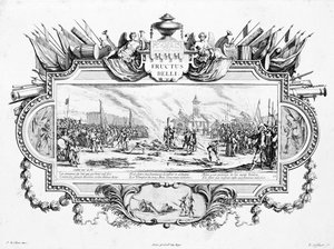 Pyre，“战争的苦难和不幸”中的第13块，Fructus Belli，由Pierre Giffart（1638-1723）和Sebastien Le Clerc（1637-1714）雕刻而成 作者 雅克·卡洛
