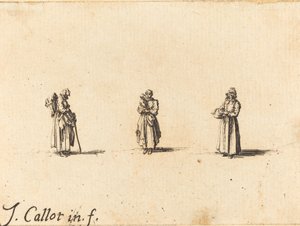 三个女人，一个抱着一个孩子，可能是1634年。 作者 雅克·卡洛