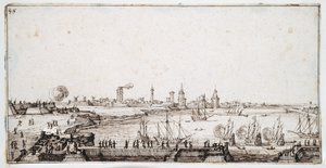 View of the harbour of La Rochelle with galleons firing a salute (pen & brown ink on paper) 作者 雅克·卡洛