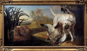布拉克狗嘴里叼着一只绿头鸭 Jacques Charles Oudry (1720-1778) 绘画 18 世纪巴黎，装饰艺术 作者 雅克·查尔斯·奥德里