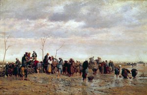 大海在收集。 牡蛎养殖：妇女在低海收集牡蛎。 尤金·费恩 (Eugene Feyen) 的绘画 (1815-1908)