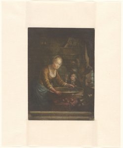 年轻女子，切洋葱 作者 Gerard Dou（归因于）